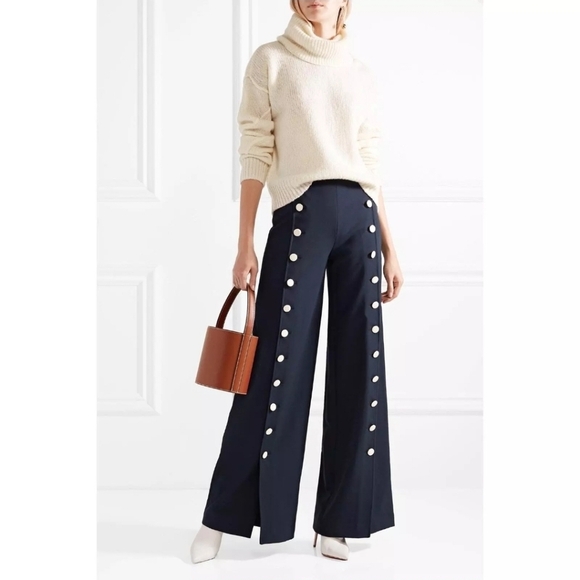 Tory Burch Carrie Button-embellished Crepe Wide-leg Pants NWT Size 2 - Picture 1 of 7